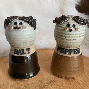 Mr Mrs Salt Pepper NWOT Shaker Pottery He She Mustache Face Figure People CP
